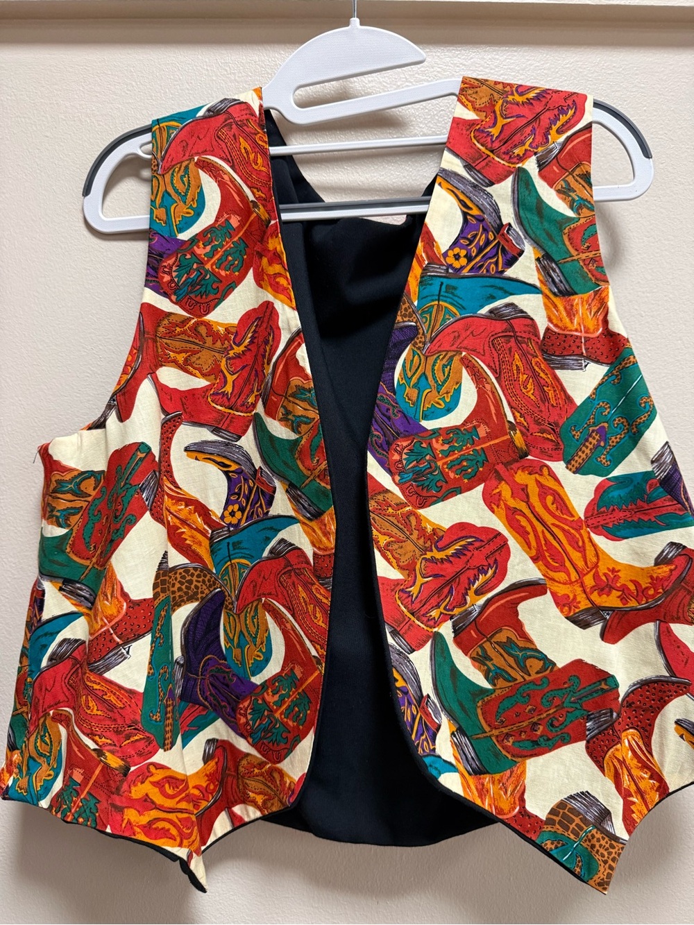 Vintage New Humor Western Cowboy Boot Print Vest Size L Southwestern Novelty